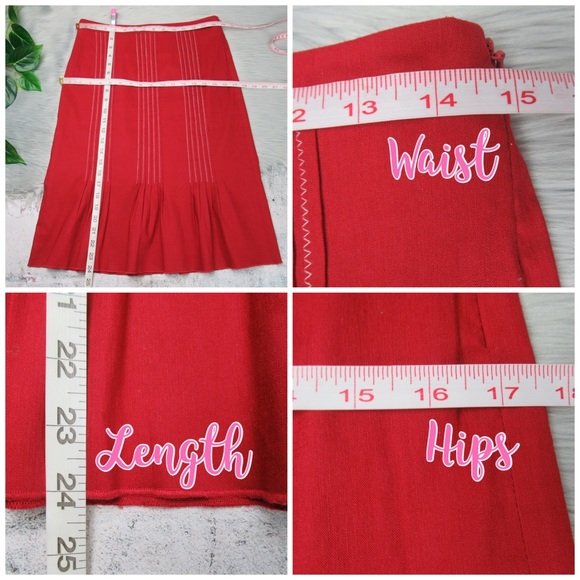 INSIGHT Red Embroidered Ruffled Pleated Hem Skirt Knee Length Women’s Size 6 - Picture 9 of 11